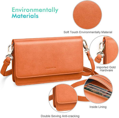 nuoku Women Small Crossbody Bag Cellphone Purse Wallet with RFID Card Slots 2 Straps Wristlet