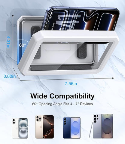 Romuto Shower Phone Holder Waterproof【480° Rotation】HD Touch Screen & Anti-Fog phone shower holder, IPX6 Waterproof Clear Sound Bathroom Accessories for iPhone 17 16 Pro Max Air, S25 Ultra, 4-7" Phone