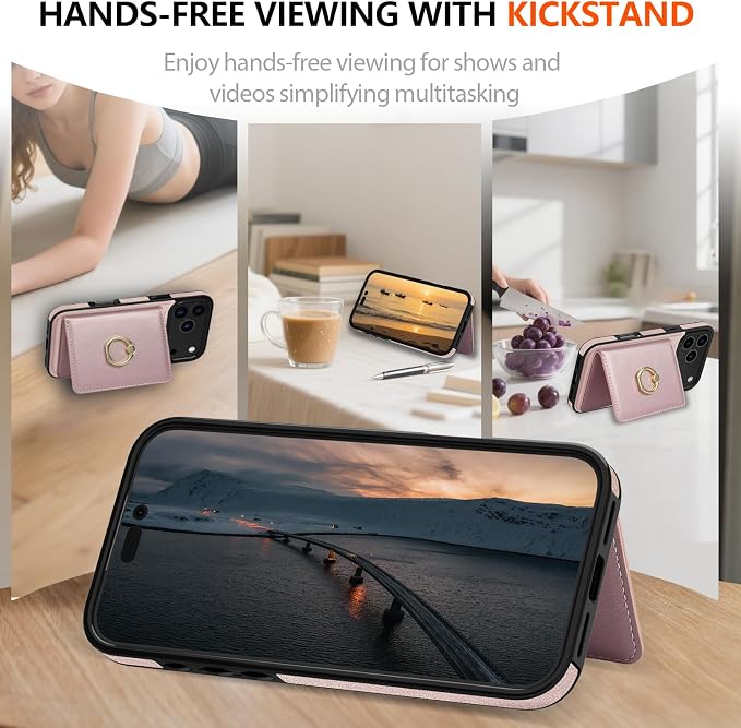 LOHASIC for iPhone 17 Pro Max Case Wallet with Card Holder, 360° Rotation Ring, RFID Blocking, 5 Card Slots, PU Leather 6.9" Cover for Apple 17 Pro Max Men Women, Rose Gold