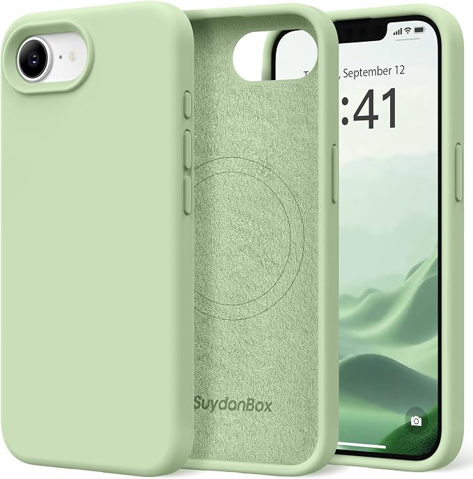 Magnetic for iPhone 17e/iPhone 16e Case, Compatible with MagSafe, [Soft Anti-Scratch Microfiber Lining] Slim Silicone Shockproof Protective Phone Case for iPhone 17e/16e 6.1", Matcha