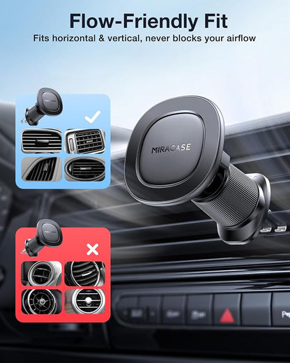 Miracase for MagSafe Car Mount with Metal Hook Clip, Magnetic Phone Holders for Car Phone Holder, Compatible with Garmin GPS Fit iPhone Android and All Smartphones, Dark Black