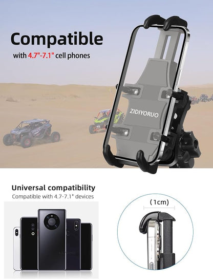 ZIDIYORUO Anti-Vibration UTV Phone Mount Heavy Duty, Full Protection SXS Phone Holder with Aluminum Bracket Fit for 1.75-2" Roll Cage, Adjustable UTV Cell Phone Holder Holds 4.7-7.1" Phones