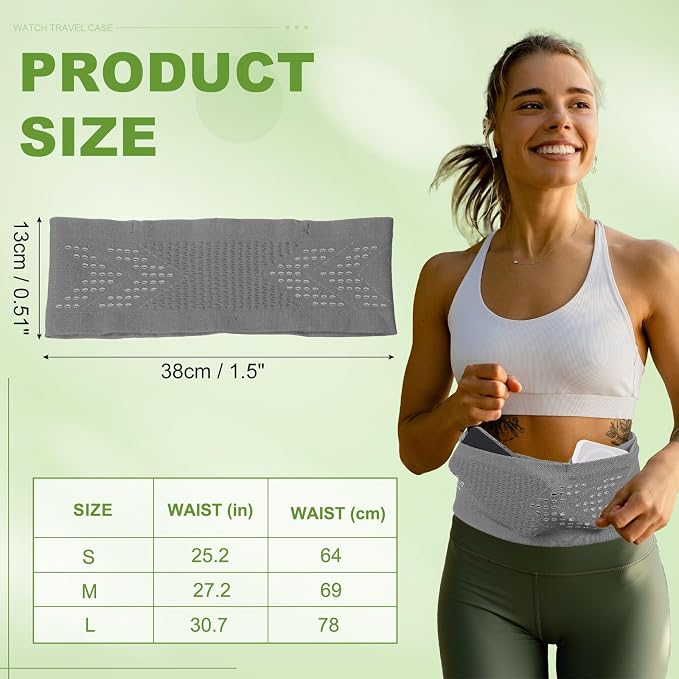 Slim Running Belt, Running Fanny Pack Phone Holder for Women Men Waist Bag Moisture Wicking Storage Belts Bag- Fitting for (Storage Phone-Travel- Sports- Hiking) Gray & L