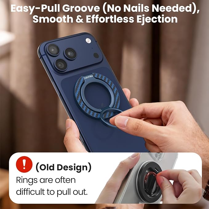 Nillkin FiberSnap Magnetic Phone Grip Ring Stand, Removable Phone Holder with Expanding Grip and Adapter Ring for MagSafe,360 Rotation Adjustable Kickstand for iPhone 16 Pro 15,14,13,12,11 (Blue)