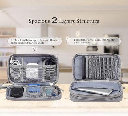 CAOODKDK Electronic Organizer Bag, Waterproof Portable Electronic Organizer Travel Accessories Cable Bag Universal Cord Storage Case for CableCord Storage Double Layer - Gray, Large