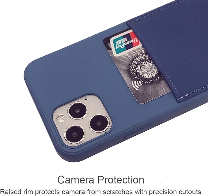Ultra Slim Liquid Silicon Gel Case Compatible with iPhone 12,for iPhone 12 Pro 6.1 inch 2020 with Card Holder Sleeves Slot Anti-Scratch Shockproof Wallet Cover with Screen Protector(Blue)