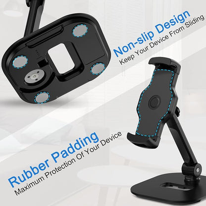 AboveTEK Upgraded Desktop Tablet Stand, 360° Swivel Tablet & Phone Desk Mount Holders for Any 4.7''-13.5'' Display iPad/Cell Phones, Stylish & Sturdy Stands for Store Office Showcase Reception (Black)