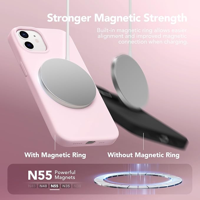 GONEZ Magnetic for iPhone 12 Case / 12 Pro Case, Compatible with MagSafe, [Screen Protector + Camera Lens Protector], Silicone Shockproof Anti-Scratch Protective Phone Case 6.1 inch, Chalk Pink