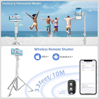 Sensyne 67" Phone Tripod & Selfie Stick, Extendable iPhone Tripod Stand with Wireless Remote and Phone Holder, Compatible with Cell Phone, Camera (Silver)