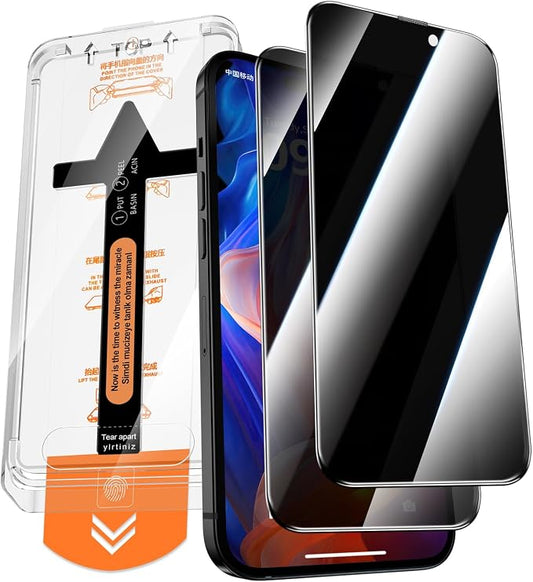 2 Pack for iPhone 15 Plus Privacy Tempered Glass Screen Protector 6.7 Inch, 9H Hardness, Auto Dust Removal, Scratch Resistant with Updated Easy Installation Tool