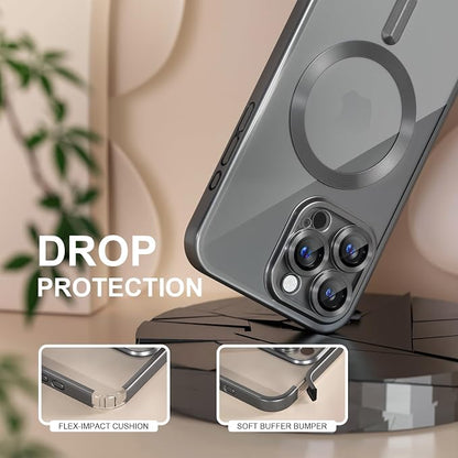 Misea Magnetic for iPhone 16 Pro Max Case Compatible with MagSafe [Never Yellowing] [Military Grade Drop Protection] Full Camera Lens Protector Plating Soft Clear Phone Case for Women, Titanium Black