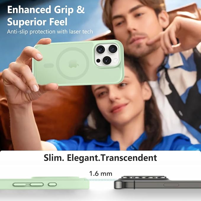 MOCCA Strong Magnetic for iPhone 15 Pro Case, [Compatible with Magsafe][13FT Military Drop Protection] Slim Translucent Matte Shockproof Case for iPhone 15 Pro Phone Case 6.1'', Light Green