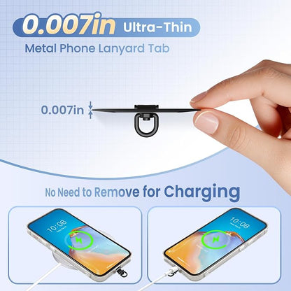 takyu Phone Tether Tab, 360° Rotating Metal Phone Lanyard Tab, Cellphone Charm Wrist Strap Hook Holder, Ultra-thin Metal Patch Compatible for iPhone Android Smartphones, 4 Pack Black
