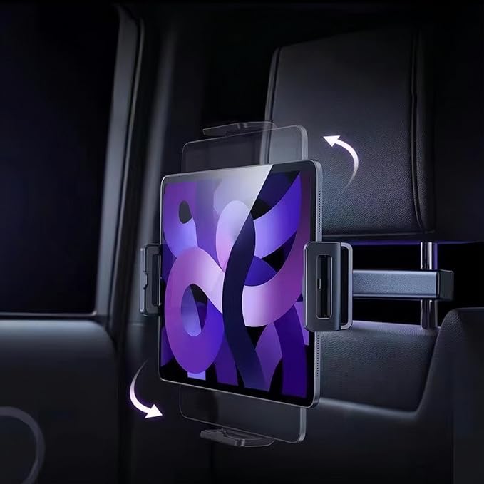 Car Headrest Tablet Mount - 360° Rotating Backseat Holder for Kids & Adults | Universal Fit for 4.7-12.9" Pad, Phone