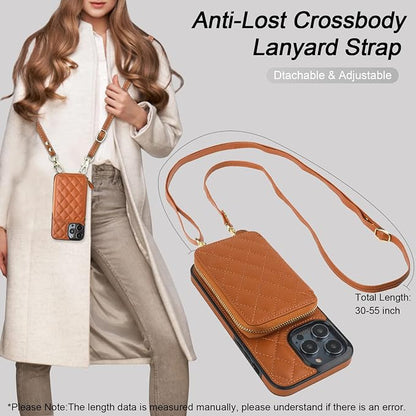 Bocasal Crossbody Wallet Case for iPhone 14 Pro Max, RFID Blocking PU Leather Zipper Handbag Purse Flip Cover, Kickstand Folio Case with Card Slots Holder Wrist Strap Lanyard 5G 6.7 Inch (Brown)