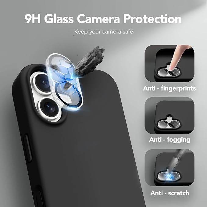 GONEZ Magnetic for iPhone 17 Case, Compatible with MagSafe, [Screen Protector + Camera Lens Protector], Liquid Silicone Anti-Scratch Shockproof Protective Phone Case 6.3 inch, Black