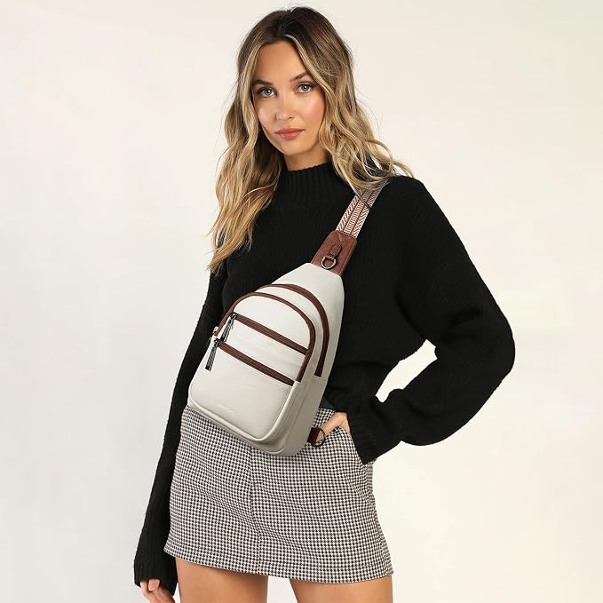 Leresas Sling Bag for Women Crossbody Bags Fanny Pack Sling Purse Backpack Vegan Leather Shoulder Bag Gifts Travel Handbag Anti Theft Beige