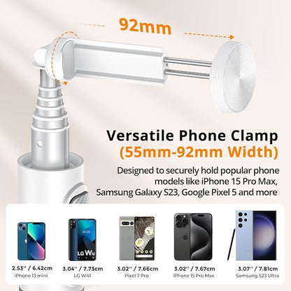 ATUMTEK 62" Selfie Stick Tripod, Extendable Aluminum Tripod with Rechargeable Bluetooth Remote, Compatible with iPhone and Android Smartphones, Perfect for Travel, Vlog, Video and Photo, White