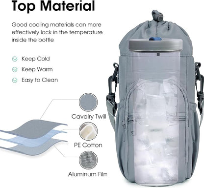 sportsnew Water Bottle Holder with Strap 32oz 40oz Insulated Water Bottle Carrier Sling Bag with Phone Pocket Crossbody