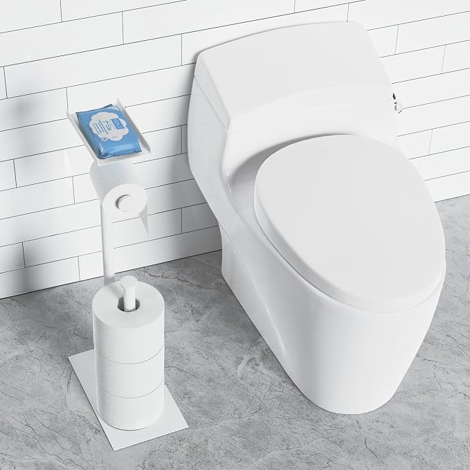 CISILY White Toilet Paper Holder Stand with Phone Shelf, Bathroom Toliet Decor Decoration. Tissue Paper Roll Holder Free Standing Storage, Rv Accessories, Apartment Restroom Household Home Essentials…