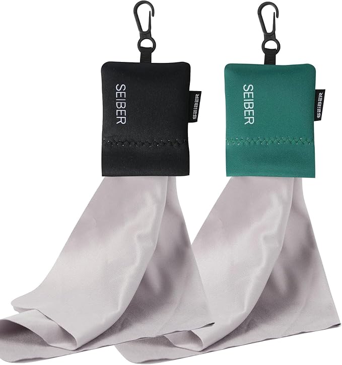 SEIBER Eyeglass Cleaning Microfiber Cloth - with Neoprene Pouch | 7 x 7 inch Glasses Cleaning Cloth for Sunglasses,Laptops, Cameras,Screen| Self-Closing Bottom(2PCS,BK GRN)