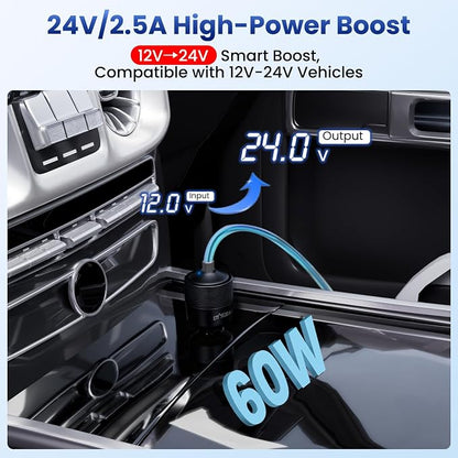 Starlink Mini Car Adapter 12V to 24V DC Step Up Converter with 60W Car Cigarette Lighter Adapter, Starlink Mini 12V Adapters Supports 16 AWG Official 30M, Ideal for RV, Boat, Trailer（Black）