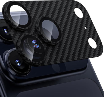 WSKEN for iPhone 17 Pro Max Camera Lens Protector, [Military Grade Shatterproof] [Strong Adhesion] Metal Aluminum Alloy Tempered Glass Camera Screen Protector, Crabon Fiber Texture