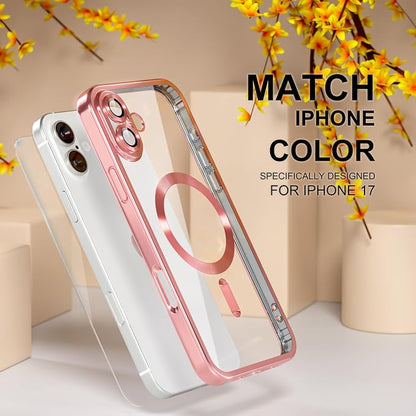 Misea Magnetic for iPhone 17 Case Compatible with MagSafe [Never Yellowing] [Military Grade Drop Protection] Full Camera Lens Protector Plating Soft Clear Phone Case for Women, Pink