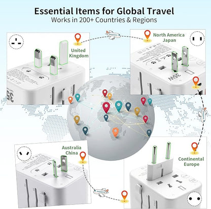 Realmade 35W PD International All-in-One Travel Adapter, 2C+2A White 5-in-1 | 5-Port 1AC 2USB-A 2USB-C all-in-one international plug for EU US UK travel essential