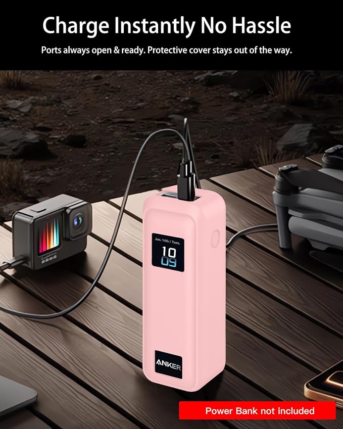 Silicone Case for Anker Prime Power Bank 220W 100mAh,Soft Silicone Protective Cover for Anker Prime Power Bank,Shockproof,Fall-Resistant,Pink