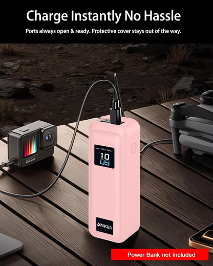 Silicone Case for Anker Prime Power Bank 220W 100mAh,Soft Silicone Protective Cover for Anker Prime Power Bank,Shockproof,Fall-Resistant,Pink