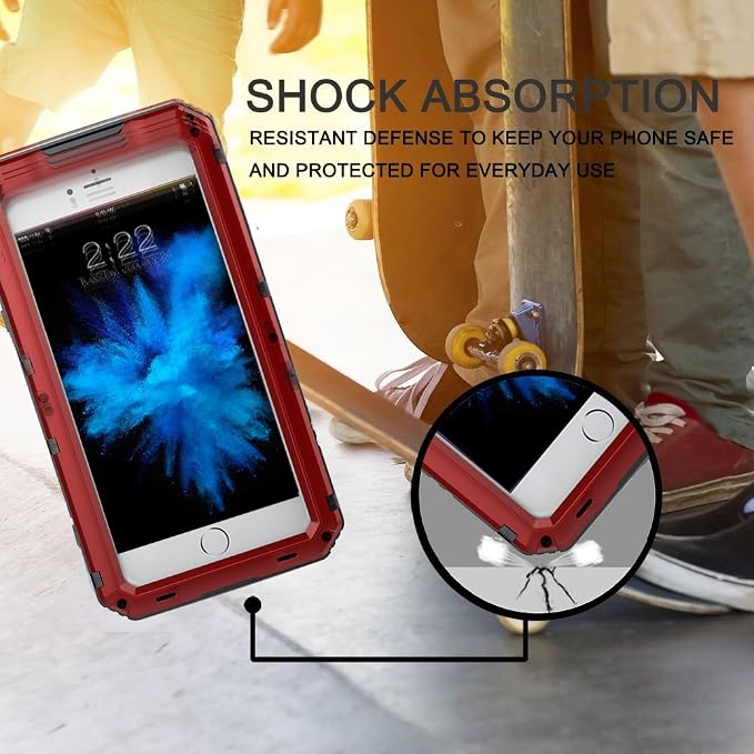 Mitywah Waterproof Case Compatible with iPhone 7 / iPhone 8 Heavy Duty Durable Metal Full Body Protective Case Built-in Screen Protection Shockproof Dustproof Rugged Military Grade Defender, Red