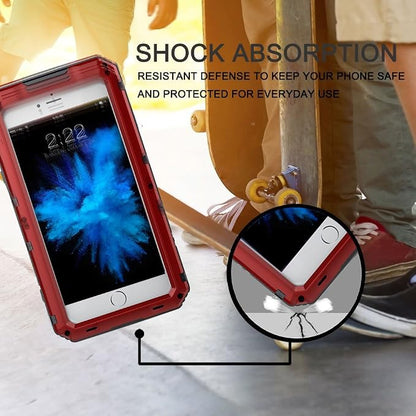 Mitywah Waterproof Case Compatible with iPhone 7 / iPhone 8 Heavy Duty Durable Metal Full Body Protective Case Built-in Screen Protection Shockproof Dustproof Rugged Military Grade Defender, Red