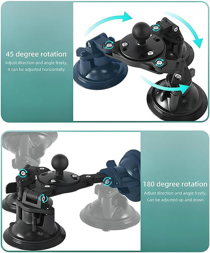 Triple Suction Cup Mount Base with 1-Inch Ball, Adjustable Base Plate, Compatible with RAM Mounts B-Size Double Socket Arms & 25mm Ball Systems