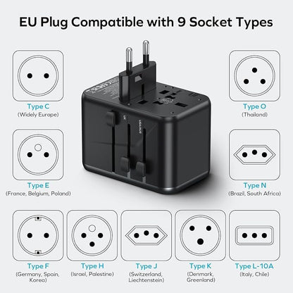 MOMAX Universal Travel Adapter Worldwide 170W GaN, 3 USB-C PD & 1 USB-A QC International Power Adapter for Laptop Fast Charging, European Travel Plug Adapter for UK/US/AUS/JP, Travel Essentials