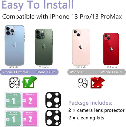 2 Pack Camera Lens Protector for iPhone 13 Pro/13 Pro Max,[Not Easy to Breakn ] AR Tempered Glass Strong Adsorption Metal Camera Cover Screen-Black