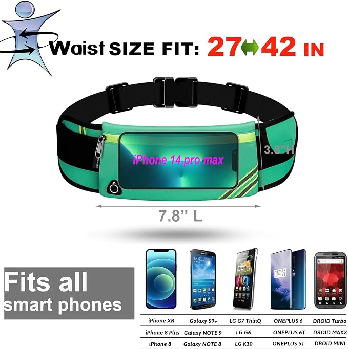 USHAKE Running Belt with Bounce-Free Pouch for iPhone and Samsung Galaxy - Ideal for Running, Walking, Cycling, and Gym Workouts