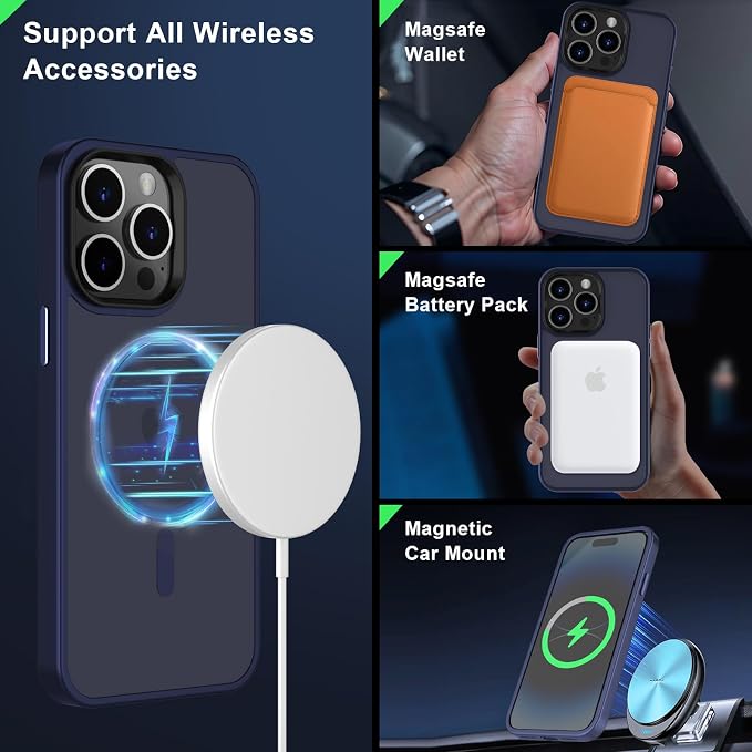 MOCCA Strong Magnetic for iPhone 14 Pro Max Case [Compatible with Magsafe] [10FT Military Grade Protective] Translucent Matte Slim Shockproof Case for iPhone 14 Pro Max 6.7"- Deep Blue