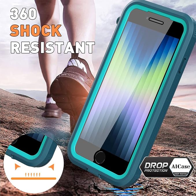 AICase iPhone SE 2020/2022/iPhone 7/8 Waterproof Case, 4.7" 360 Dustproof and Shockproof, IP68 Full Body Protection Fully Sealed Underwater Protective Cove for iPhone 7/8/SE 2020/SE 2022 Green