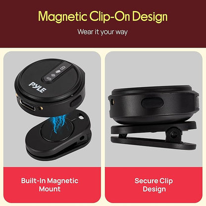 Pyle Wireless Lavalier Microphone System | Noise-Canceling Clip-On Mic with Magnetic Mount, 8H Battery, Charging Case, Windscreens | USB-C Plug & Play for Vlogging, Interviews, Streaming & Podcasts
