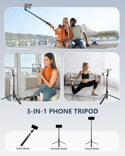 Magnetic Phone Tripod for iPhone MagSafe - 67" Auto-Deploy Selfie Stick with Wireless Remote, 360° Rotatable Tripod Stand for Video Recording, Live Streaming, Vlogging