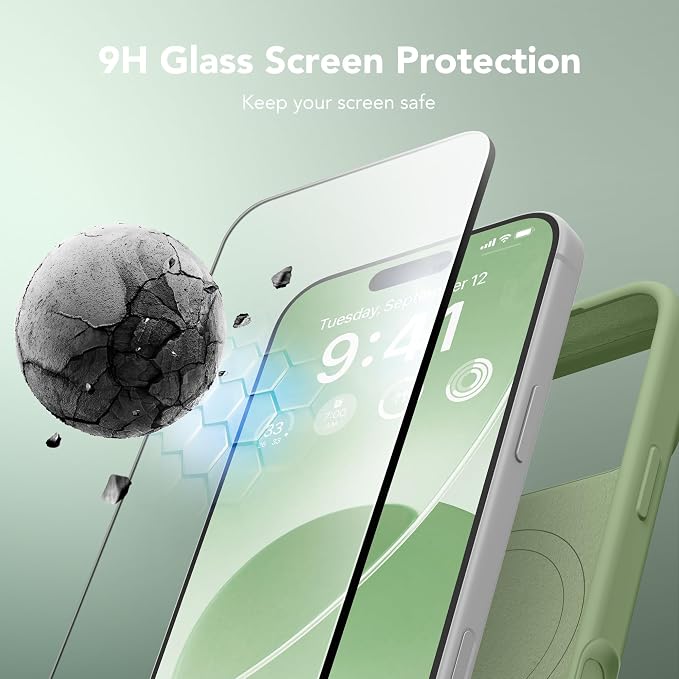 GONEZ Magnetic for iPhone 17 Pro Case, Compatible with MagSafe, [Screen Protector + Camera Lens Protector], Liquid Silicone Anti-Scratch Shockproof Protective Phone Case 6.3 inch, Green