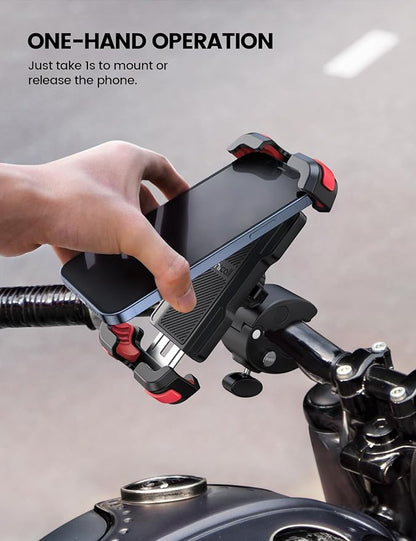 Lamicall Motorcycle Phone Mount, Bike Phone Holder - Upgrade Quick Install Handlebar Clip for Bicycle Scooter, Cell Phone Clamp for iPhone Air, 17 16 15 Pro Max, Galaxy, 4.7-6.8" Phones, Red