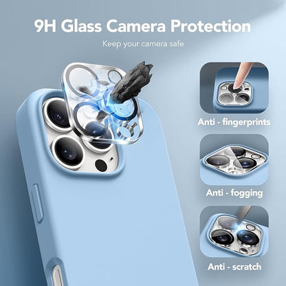 GONEZ Magnetic for iPhone 16 Pro Case, Compatible with MagSafe, [Screen Protector + Camera Lens Protector], Silicone Shockproof Anti-Scratch Protective Phone Case 6.3 inch, Mist Blue