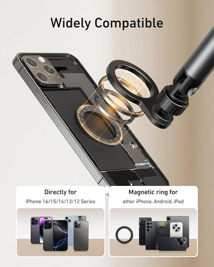 TELESIN Magnetic Phone Holder for Desk and Bed - Strong Magnetic - Tablet Stand Holder with Long Arm - 360° Freely Adjustable Rotation Base - Upgraded Silicone Clamp for iPhone, Android & IPad Series