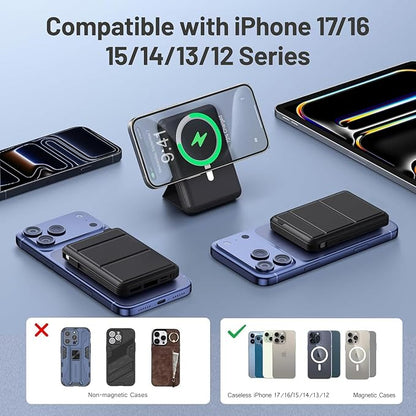 Azmuth for MagSafe Portable Charger, 10000mAh Magnetic Power Bank with 20W PD USB-C Fast Charging LED Display for MagSafe Battery Pack, Magnetic Travel Charger for iPhone 17/16/15/14/13/12 Series
