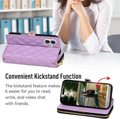 Rssviss Crossbody Case for iPhone 17 Case Wallet, RFID Blocking Leather with Card Holder Kickstand, Handbag Zipper Flip Cover with Wrist Strap for iPhone 17 Men Women 6.3", Purple