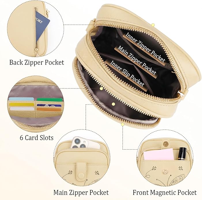 KITEVIUN Crossbody Bags for Women Leather Crossbody Purse Small Shoulder Phone Purse with Adjustable Strap & RFID Card Slots