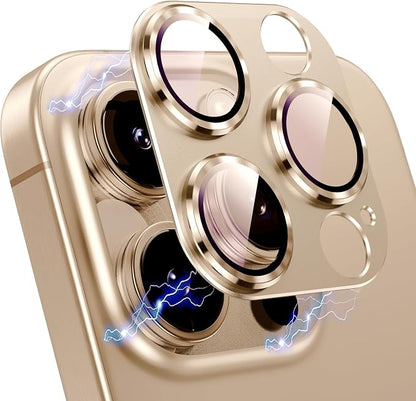 Korecase [2 Pack for iPhone 16 Pro Max/16 Pro Camera Lens Protector,9H Tempered Glass Camera Cover,[Strong Adhesion] Aluminum alloy Metal Rear Lens Cover - Gold