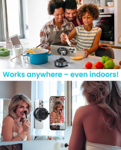 2026 Upgraded Vacuum Magnetic Car Phone Holder with 3 Rings 360° Ultra Suction Cup Phone Mount for MagSafe Cell Phone Holders for Your Car/Gym/Mirror Mount for iPhone & Android
